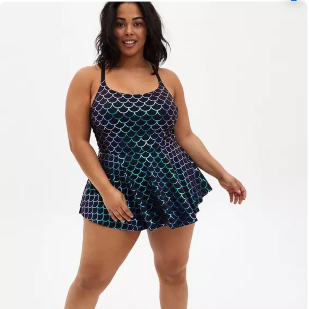 Torrid Mermaid Print Swim Dress Wireless With Brief Lattice Side size 5 NWT